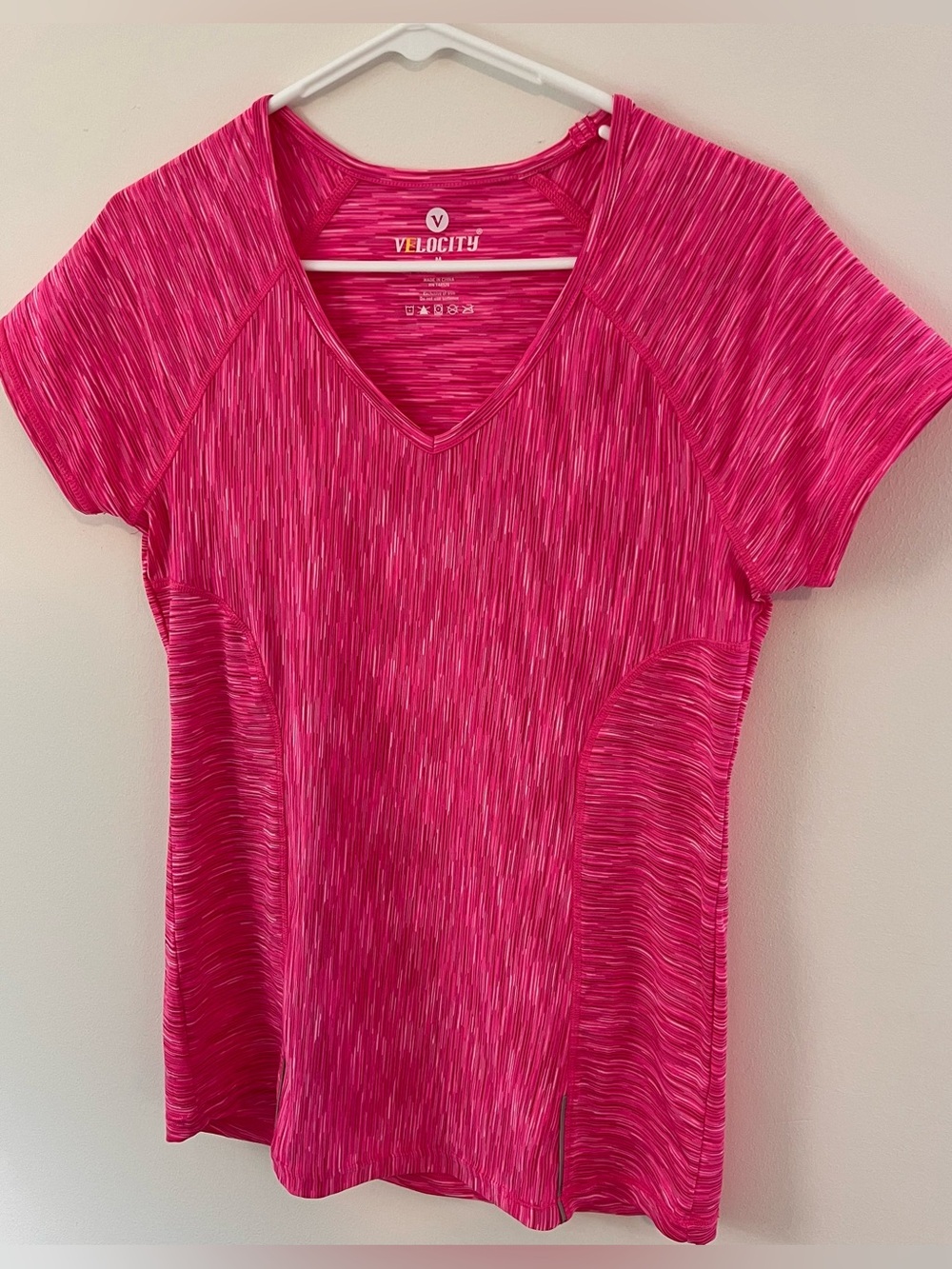 Velocity Hot Pink Space-Dye V-Neck Short Sleeve Tee